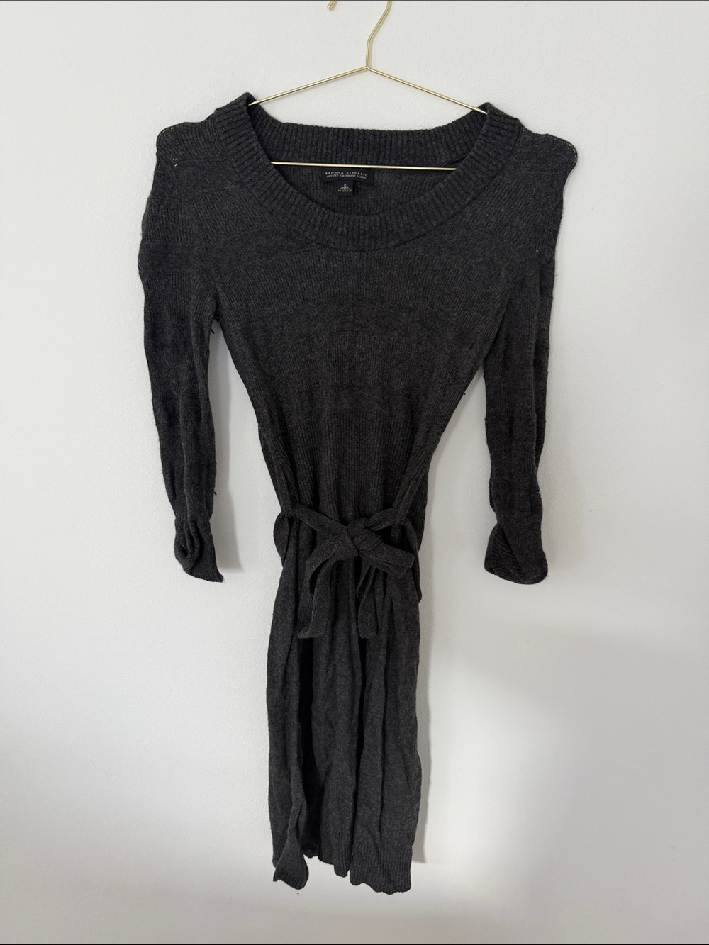 Banana Republic Charcoal Knit Tie-Waist Midi Dress Luxury Cashmere Blend small